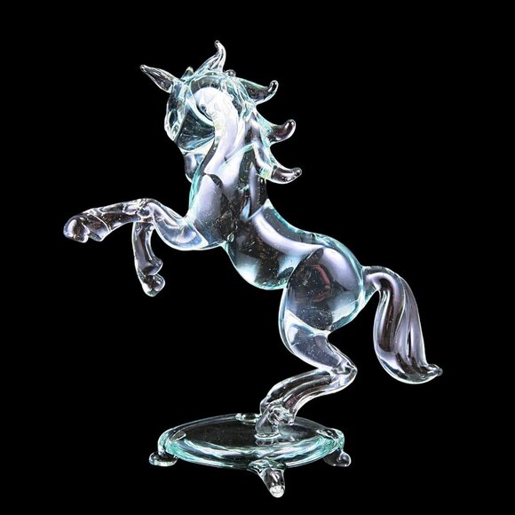 Vintage Glass Horse Figurine: 6" Rearing Stallion with Blue Tint - Picture 4 of 8